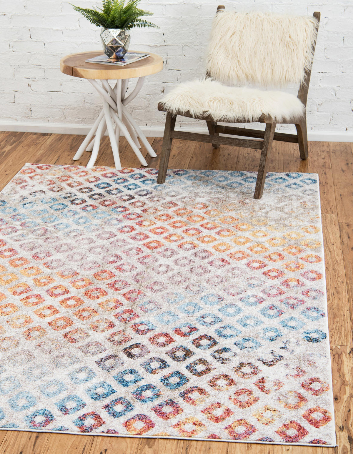 Devan - Rainbow Square-Pattern Rug